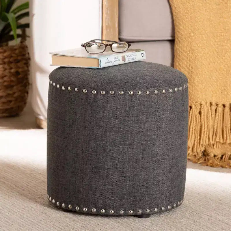 Rosine Modern and Contemporary Fabric Upholstered Nail Trim Ottoman - Baxton Studio