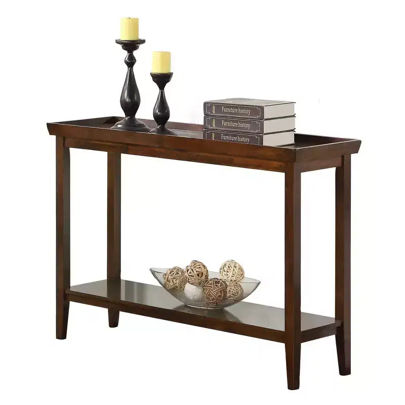 Mesa consola negra / expreso / gris oscuro con estante, montaje para 1 persona