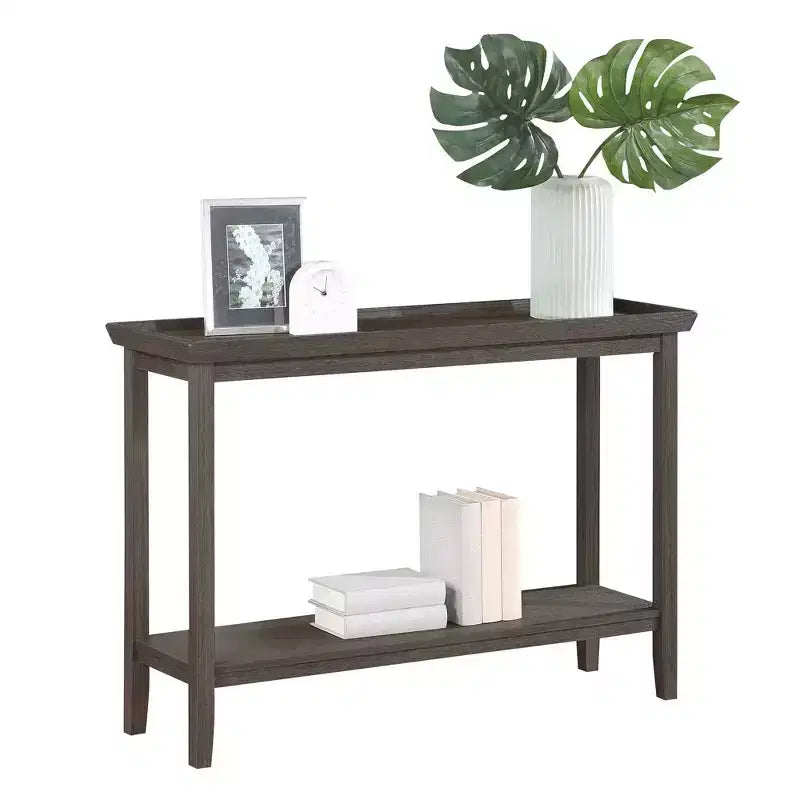 Mesa consola negra / expreso / gris oscuro con estante, montaje para 1 persona