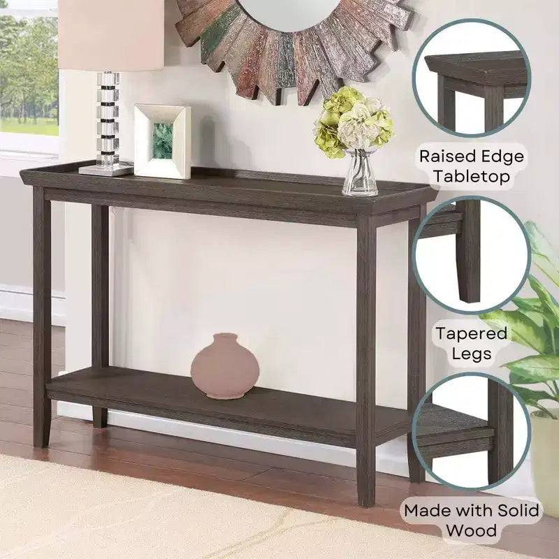 Mesa consola negra / expreso / gris oscuro con estante, montaje para 1 persona