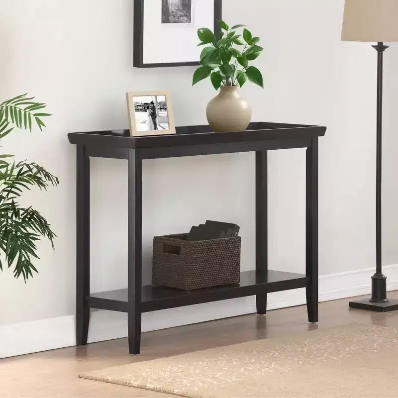 Mesa consola negra / expreso / gris oscuro con estante, montaje para 1 persona
