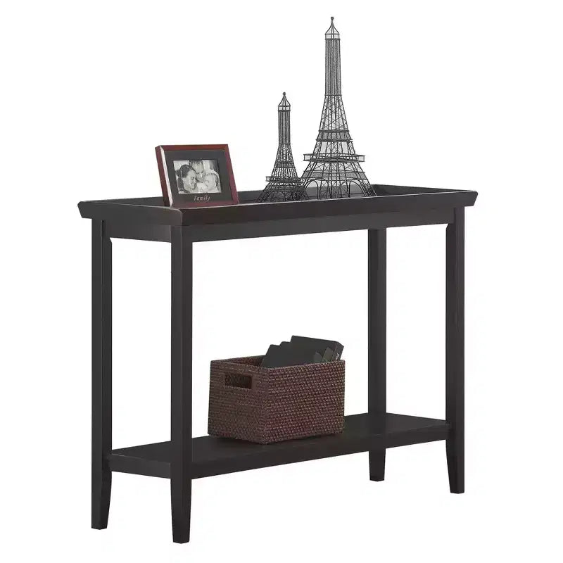 Mesa consola negra / expreso / gris oscuro con estante, montaje para 1 persona
