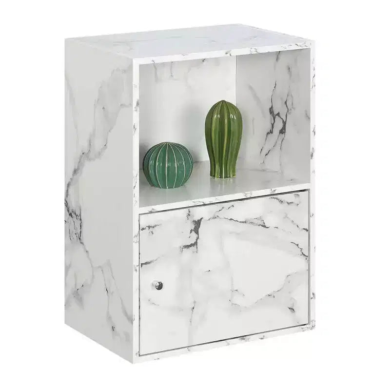 Armario de almacenamiento de 1 puerta – Cerezo / Blanco / Abedul sintético / Mármol blanco / Rosa, 2 estantes, individual