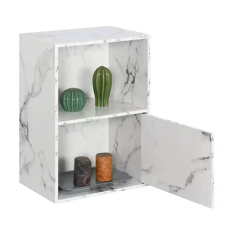 Armario de almacenamiento de 1 puerta – Cerezo / Blanco / Abedul sintético / Mármol blanco / Rosa, 2 estantes, individual