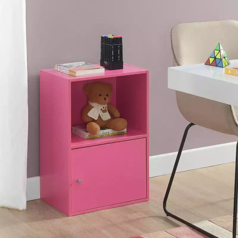 Armario de almacenamiento de 1 puerta – Cerezo / Blanco / Abedul sintético / Mármol blanco / Rosa, 2 estantes, individual