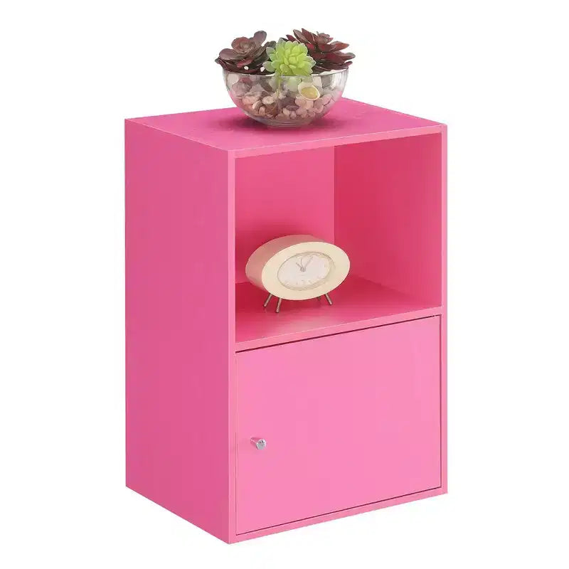 Armario de almacenamiento de 1 puerta – Cerezo / Blanco / Abedul sintético / Mármol blanco / Rosa, 2 estantes, individual