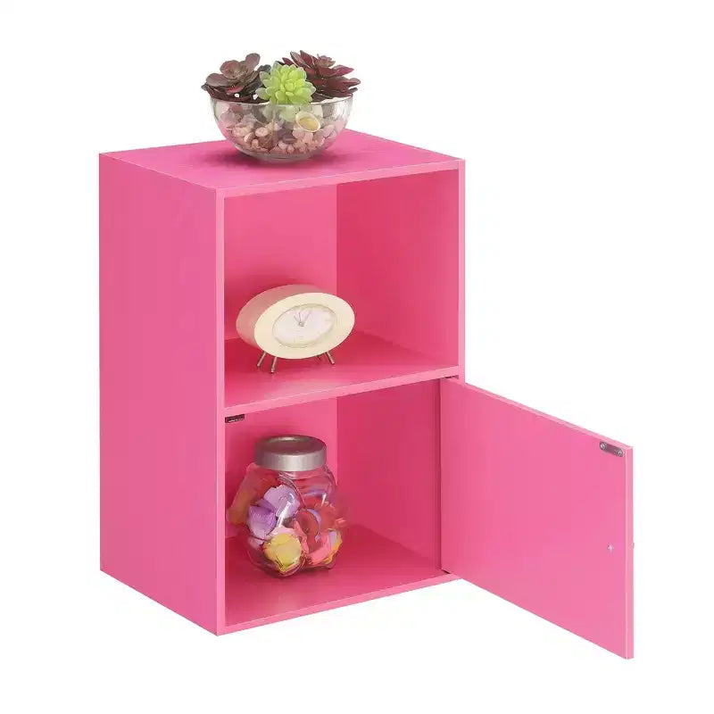 Armario de almacenamiento de 1 puerta – Cerezo / Blanco / Abedul sintético / Mármol blanco / Rosa, 2 estantes, individual