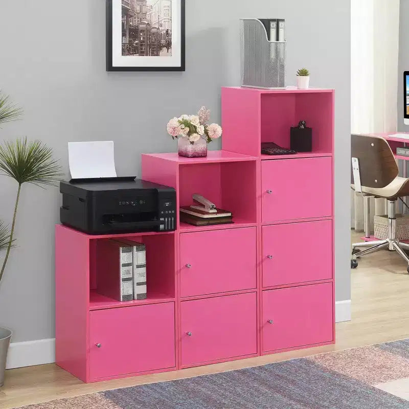 Armario de almacenamiento de 1 puerta – Cerezo / Blanco / Abedul sintético / Mármol blanco / Rosa, 2 estantes, individual