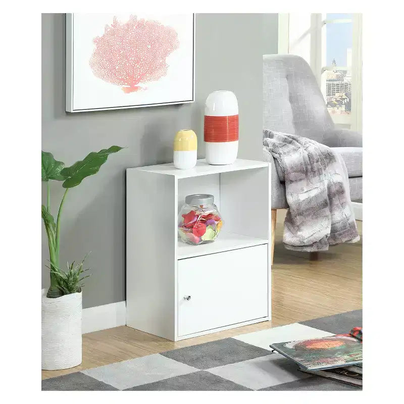 Armario de almacenamiento de 1 puerta – Cerezo / Blanco / Abedul sintético / Mármol blanco / Rosa, 2 estantes, individual