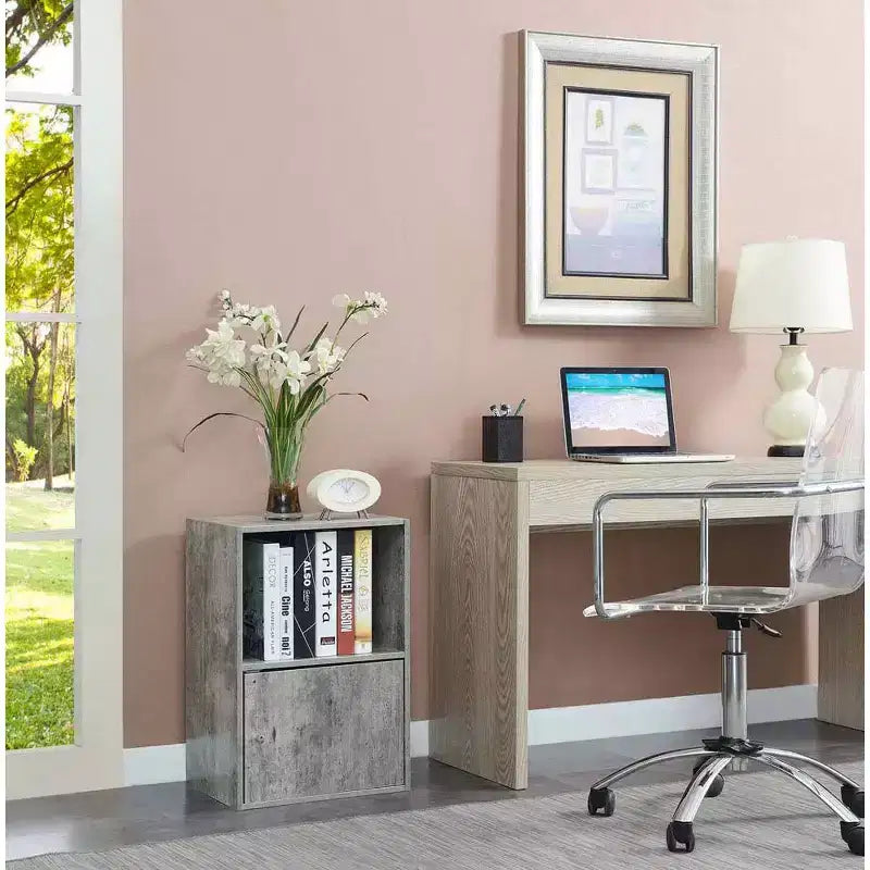 Armario de almacenamiento de 1 puerta – Cerezo / Blanco / Abedul sintético / Mármol blanco / Rosa, 2 estantes, individual