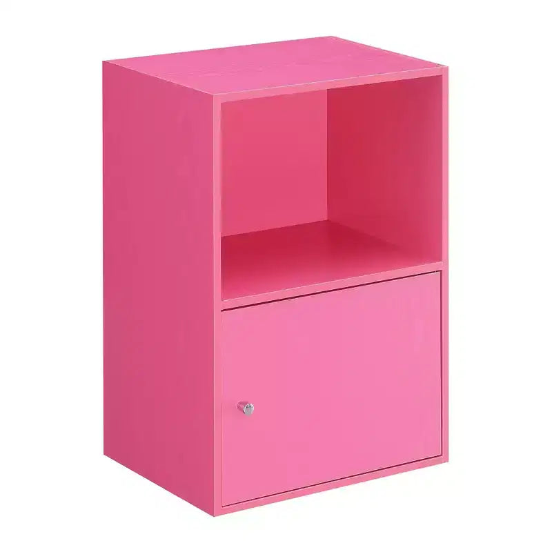 Armario de almacenamiento de 1 puerta – Cerezo / Blanco / Abedul sintético / Mármol blanco / Rosa, 2 estantes, individual