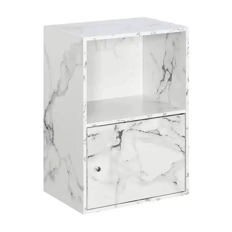 Armario de almacenamiento de 1 puerta – Cerezo / Blanco / Abedul sintético / Mármol blanco / Rosa, 2 estantes, individual