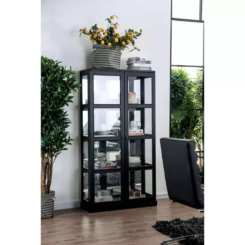 Vitrina blanca de 2 puertas de cristal templado con 4 estantes