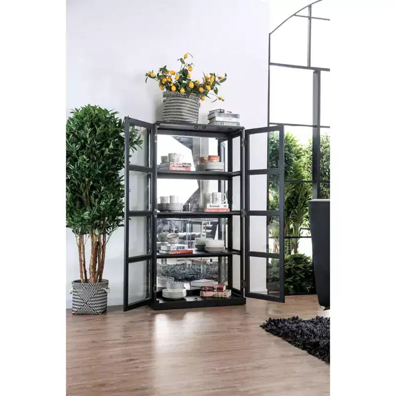 Vitrina blanca de 2 puertas de cristal templado con 4 estantes