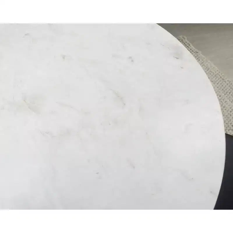 Mesa de comedor redonda con tablero de mármol para 4 personas – Blanco / Blanco y negro