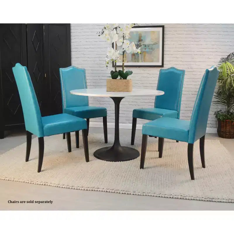 Mesa de comedor redonda con tablero de mármol para 4 personas – Blanco / Blanco y negro