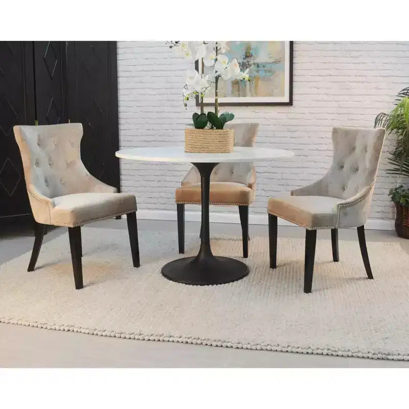 Mesa de comedor redonda con tablero de mármol para 4 personas – Blanco / Blanco y negro