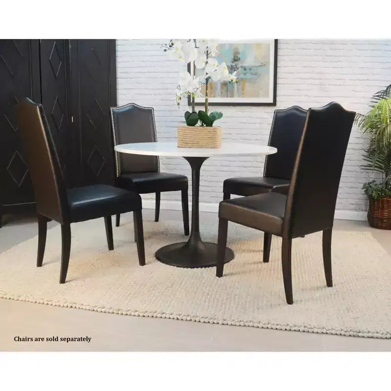 Mesa de comedor redonda con tablero de mármol para 4 personas – Blanco / Blanco y negro