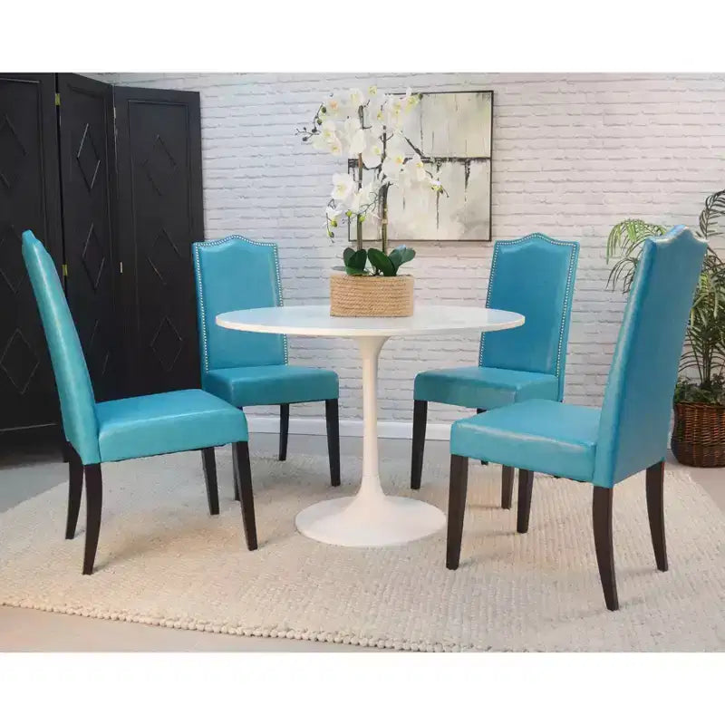 Mesa de comedor redonda con tablero de mármol para 4 personas – Blanco / Blanco y negro