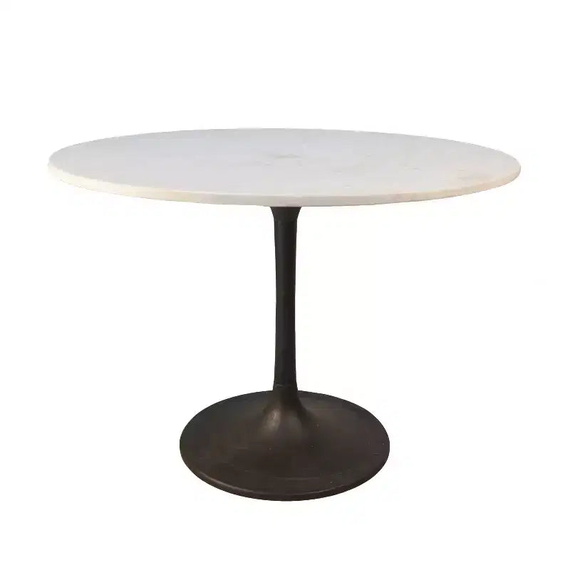 Mesa de comedor redonda con tablero de mármol para 4 personas – Blanco / Blanco y negro