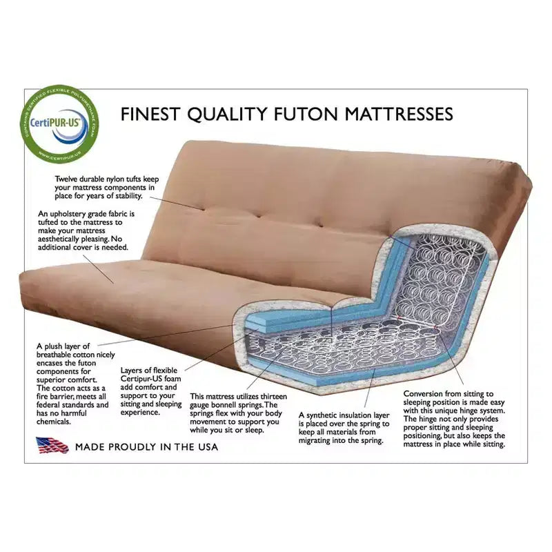 Sofá Cama Futón Queen con Colchón de Resortes, Gamuza Azul Marino/Turba, Asientos 3