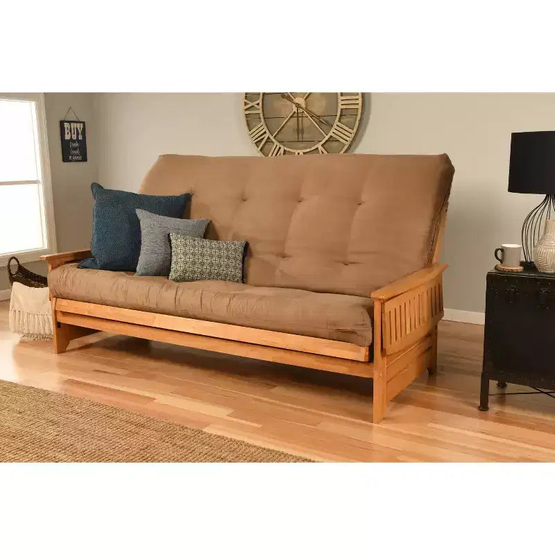 Sofá Cama Futón Queen con Colchón de Resortes, Gamuza Azul Marino/Turba, Asientos 3