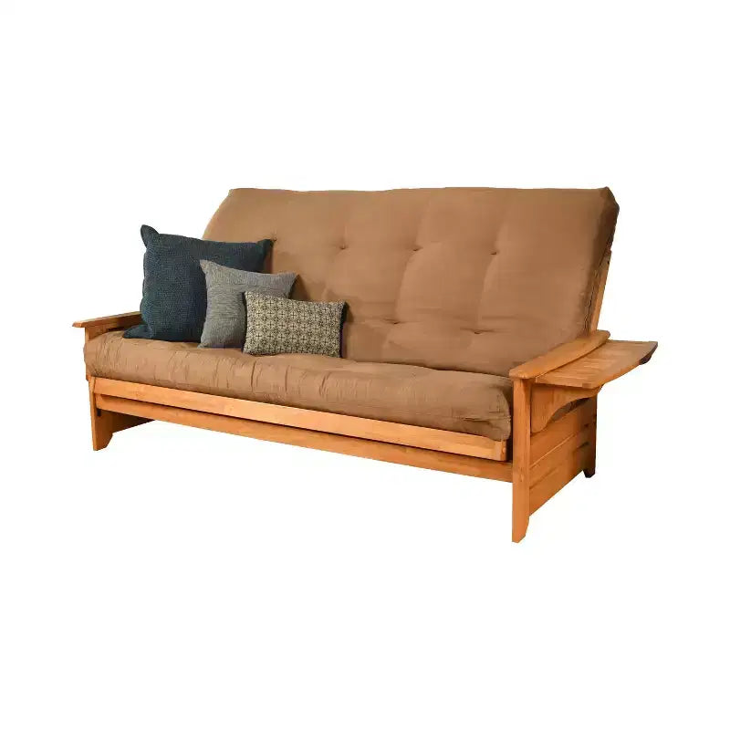 Sofá Cama Futón Queen con Colchón de Resortes, Gamuza Azul Marino/Turba, Asientos 3
