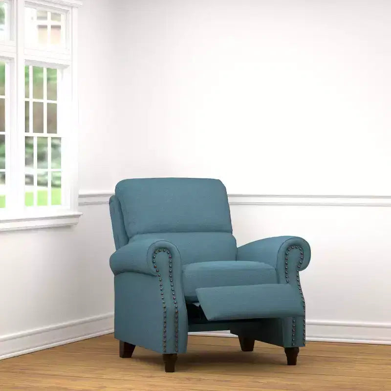 Sillón reclinable "push-back" gris paloma/azul para 1 persona
