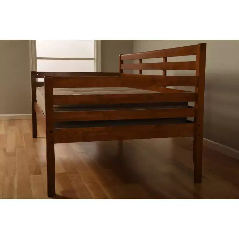 Base de cama individual White / Rustic Walnut / Barbados, se convierte en matrimonial, cabe 1