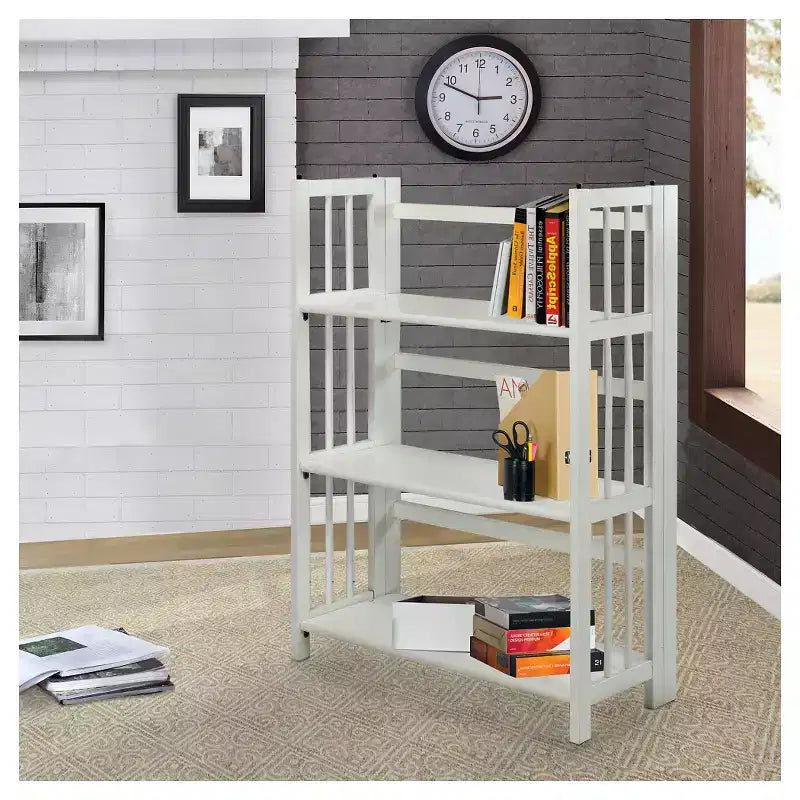 Estantería plegable apilable de 3 niveles en color natural/blanco/nogal — Para 1-2 usuarios
