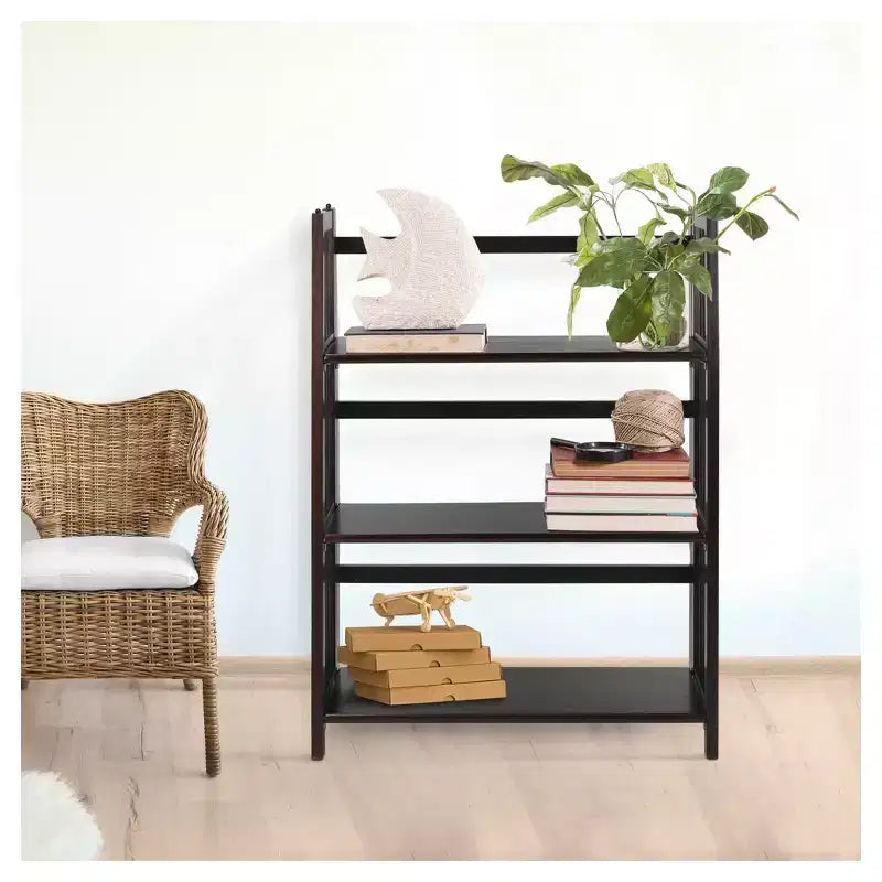 Estantería plegable apilable de 3 niveles en color natural/blanco/nogal — Para 1-2 usuarios
