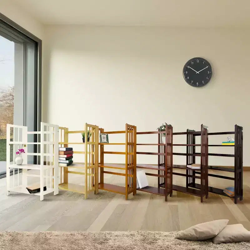 Estantería plegable apilable de 3 niveles en color natural/blanco/nogal — Para 1-2 usuarios