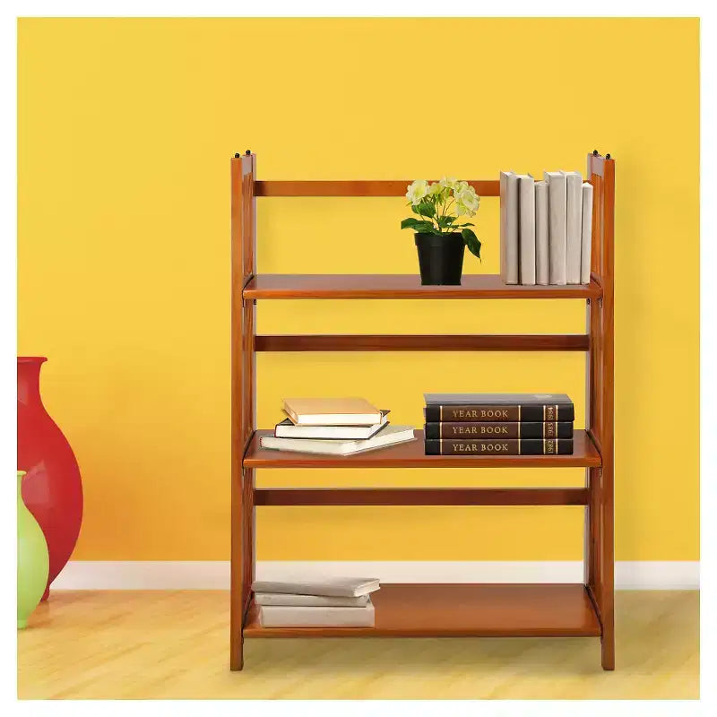 Estantería plegable apilable de 3 niveles en color natural/blanco/nogal — Para 1-2 usuarios