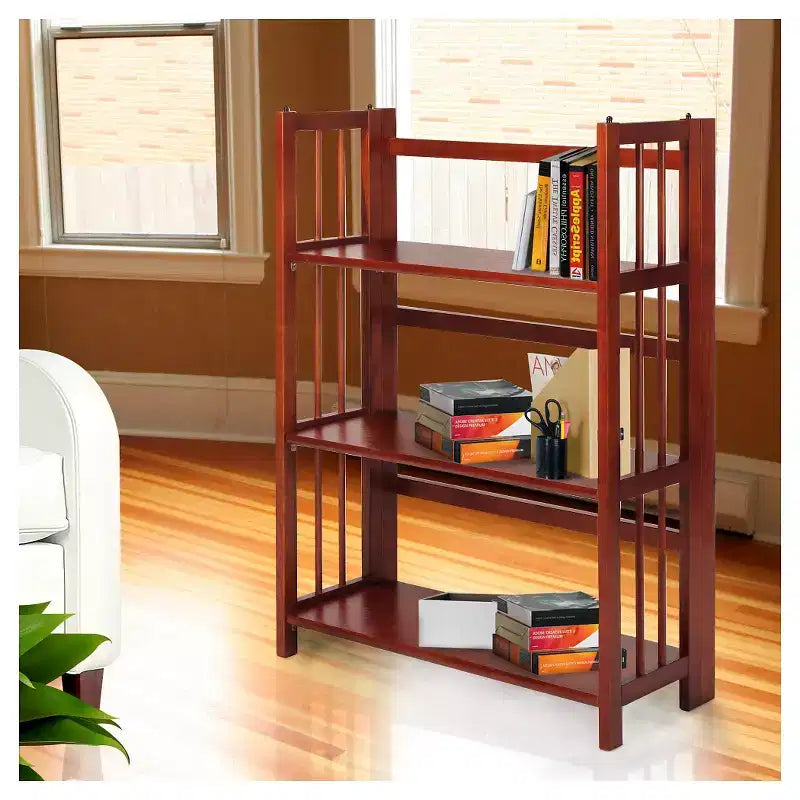 Estantería plegable apilable de 3 niveles en color natural/blanco/nogal — Para 1-2 usuarios
