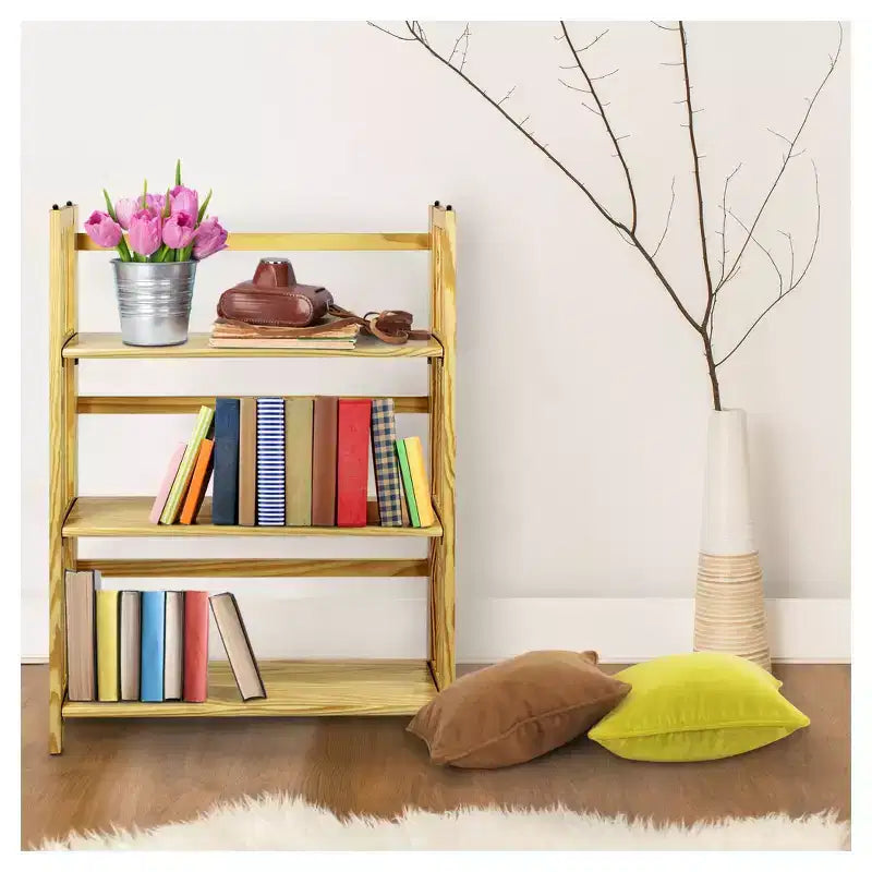 Estantería plegable apilable de 3 niveles en color natural/blanco/nogal — Para 1-2 usuarios