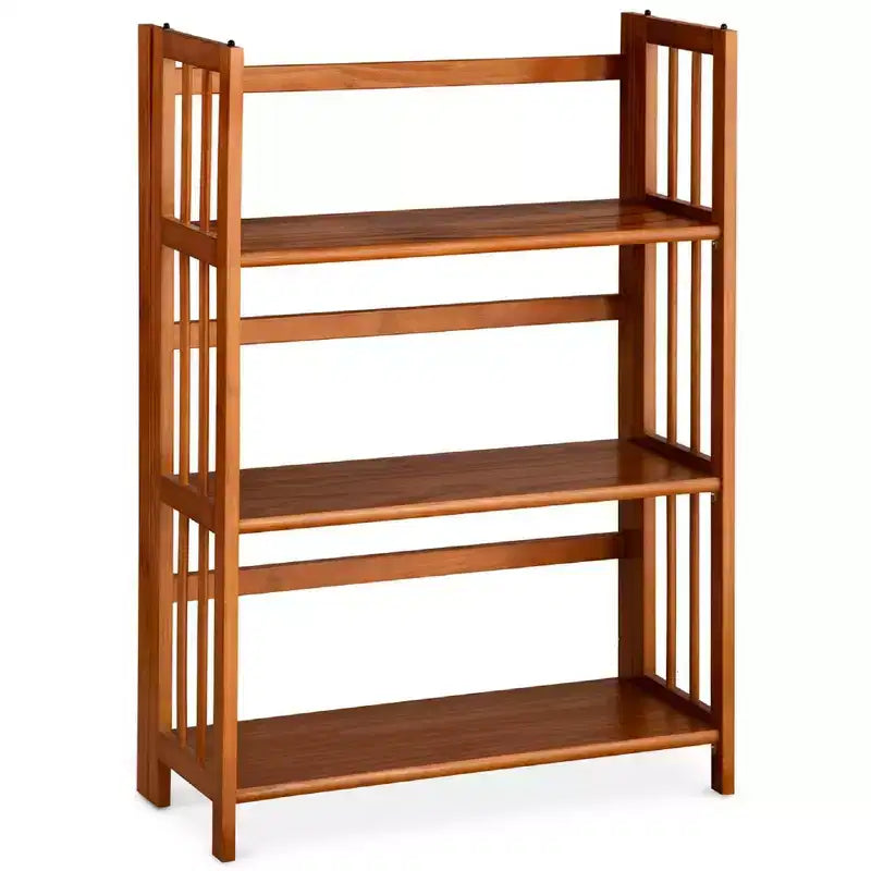 Estantería plegable apilable de 3 niveles en color natural/blanco/nogal — Para 1-2 usuarios