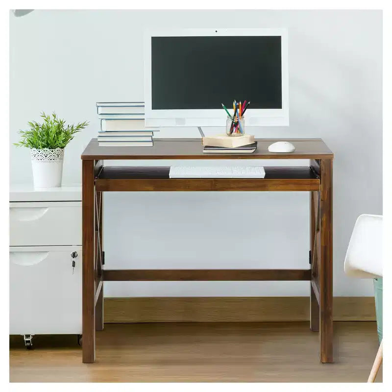 Escritorio plegable espresso/marrón con estante extraíble, 1 persona