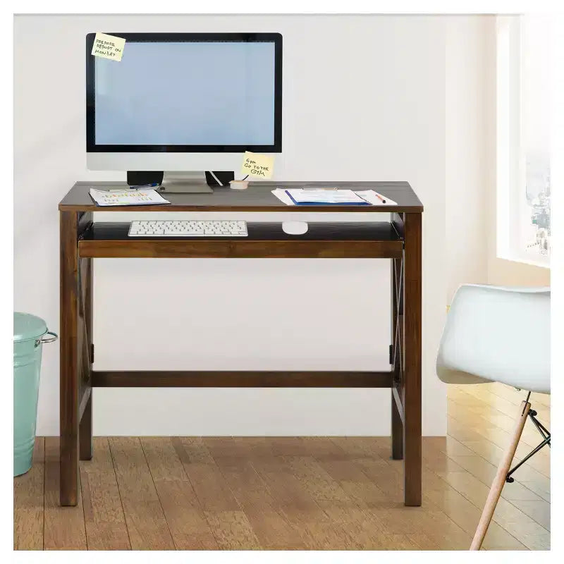 Escritorio plegable espresso/marrón con estante extraíble, 1 persona