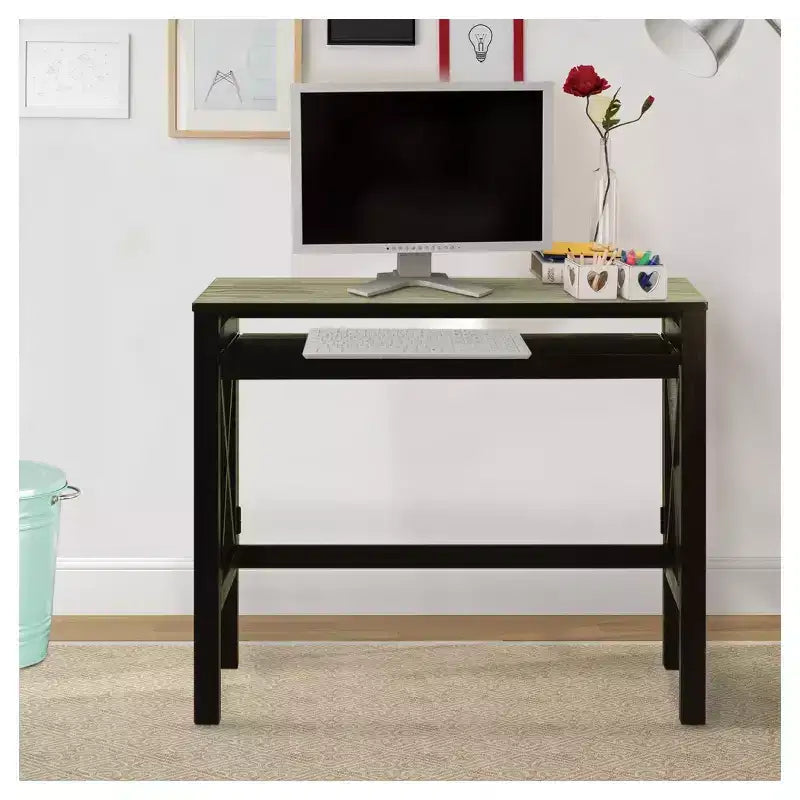 Escritorio plegable espresso/marrón con estante extraíble, 1 persona