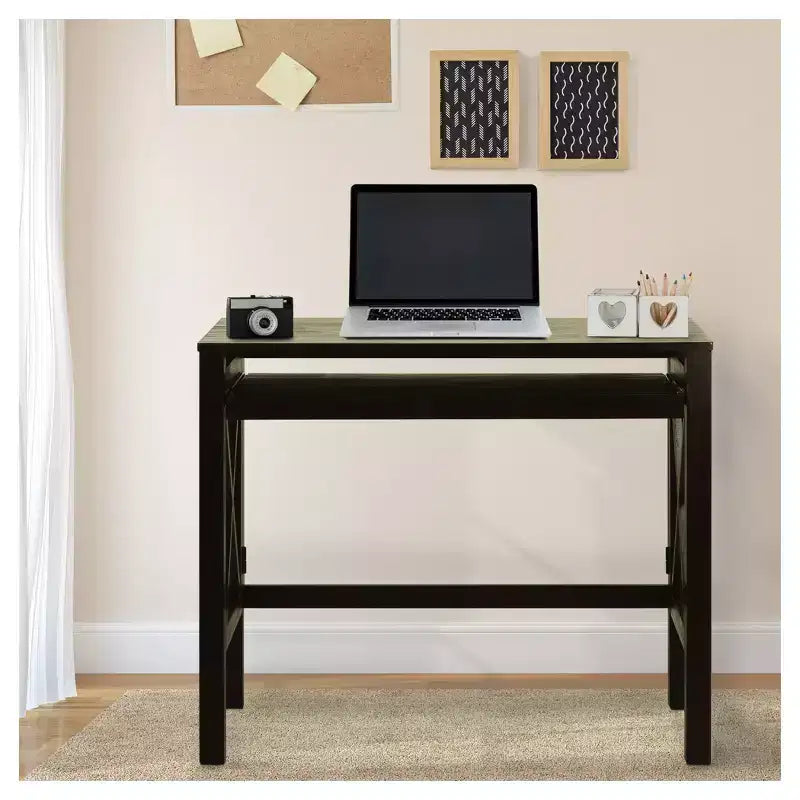Escritorio plegable espresso/marrón con estante extraíble, 1 persona