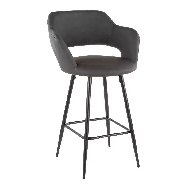 Taburete de bar de altura de encimera de piel sintética, juego de 2 — Marrón / Blanco / Gris