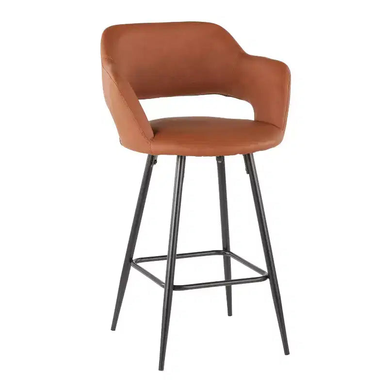 Taburete de bar de altura de encimera de piel sintética, juego de 2 — Marrón / Blanco / Gris