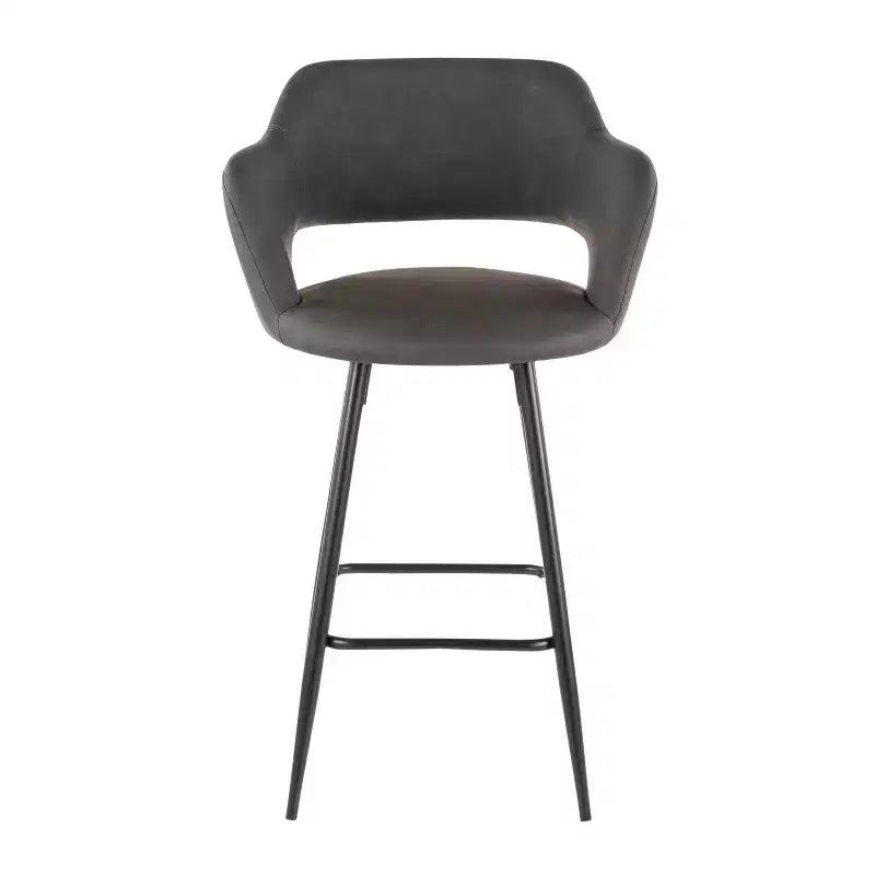 Taburete de bar de altura de encimera de piel sintética, juego de 2 — Marrón / Blanco / Gris