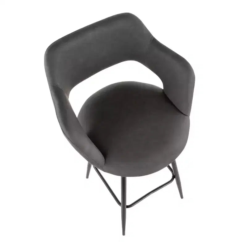 Taburete de bar de altura de encimera de piel sintética, juego de 2 — Marrón / Blanco / Gris