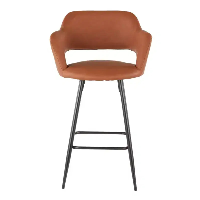 Taburete de bar de altura de encimera de piel sintética, juego de 2 — Marrón / Blanco / Gris