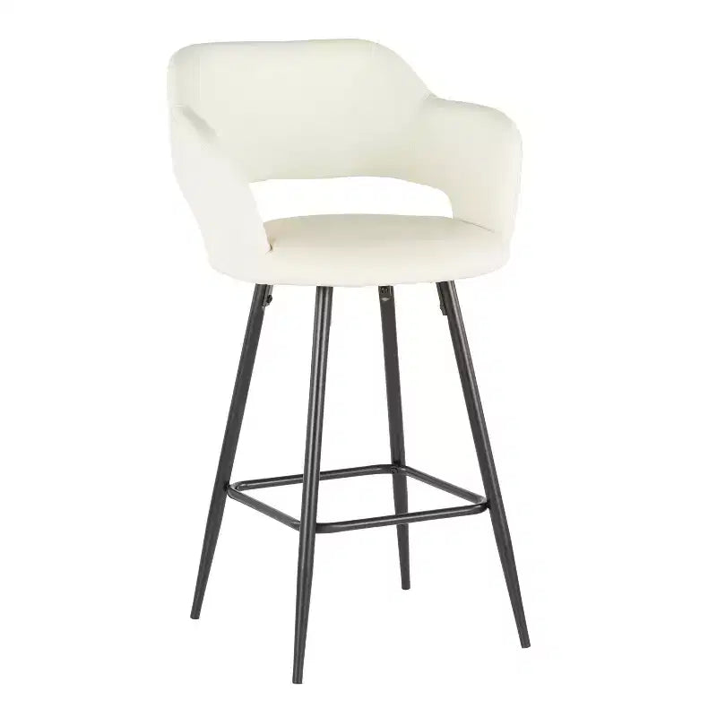 Taburete de bar de altura de encimera de piel sintética, juego de 2 — Marrón / Blanco / Gris