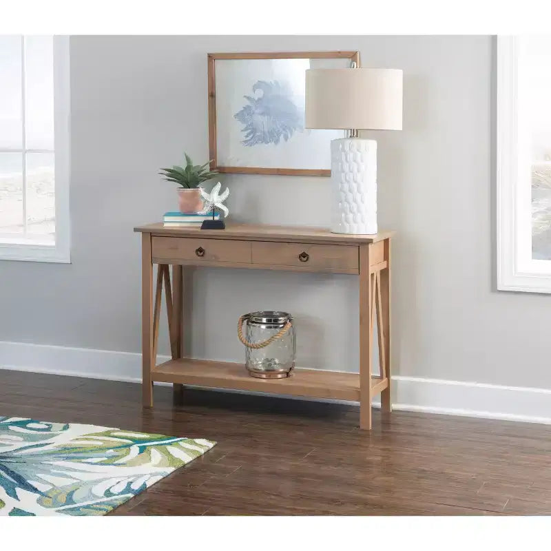Mesa consola de 2 cajones Gray Wash, pino, montaje para 1 persona