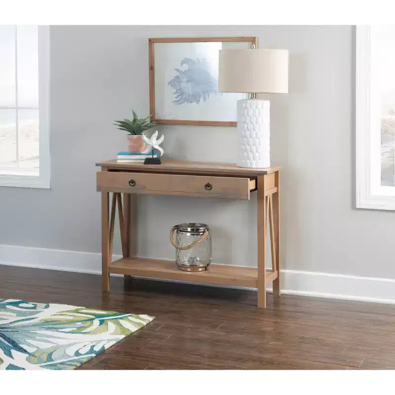 Mesa consola de 2 cajones Gray Wash, pino, montaje para 1 persona