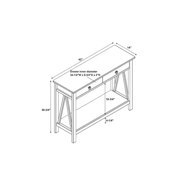 Mesa consola de 2 cajones Gray Wash, pino, montaje para 1 persona