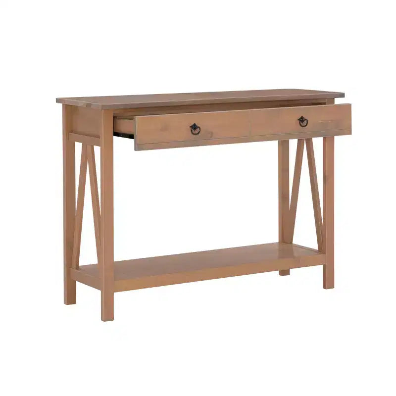 Mesa consola de 2 cajones Gray Wash, pino, montaje para 1 persona